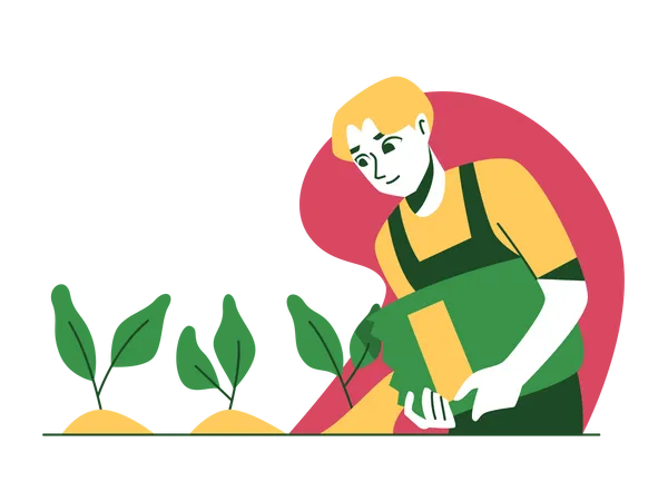 Man pouring plant fertilizer Illustration