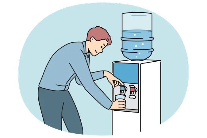Man pouring water from cooler in office  Illustration