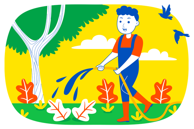 Man pouring water to plant Illustration