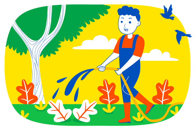 Man pouring water to plant  Illustration