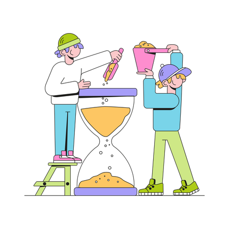 Man Pours Sand Into Hourglass  Illustration