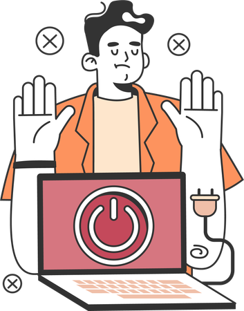 Man power off laptop  イラスト