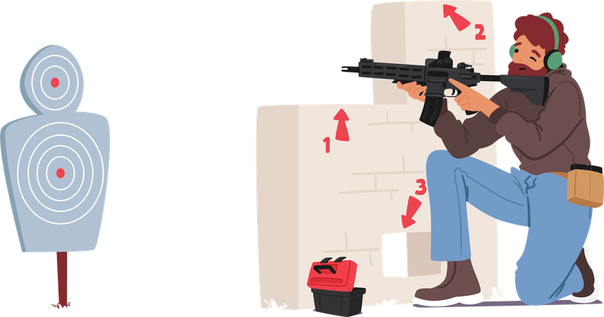 Man Practices Aiming Skills At Shooting Range  Illustration