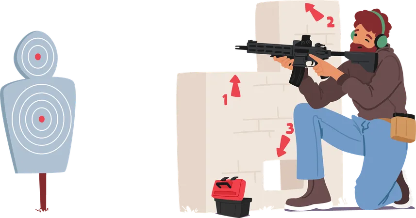 Man Practices Aiming Skills At Shooting Range  Illustration