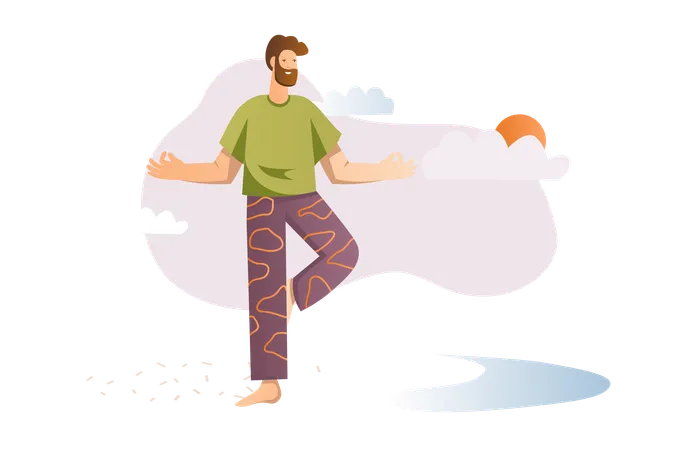 Man practices yoga to maintain his mental health  Illustration