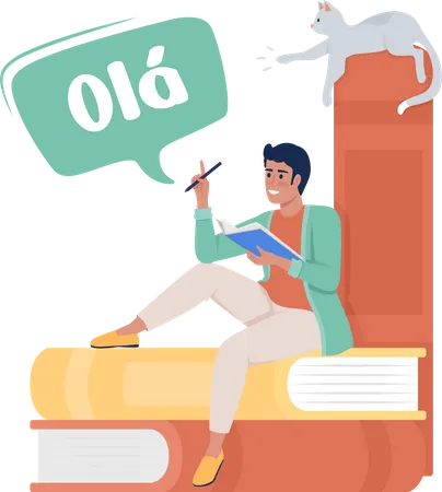 Man practicing portuguese language  Illustration