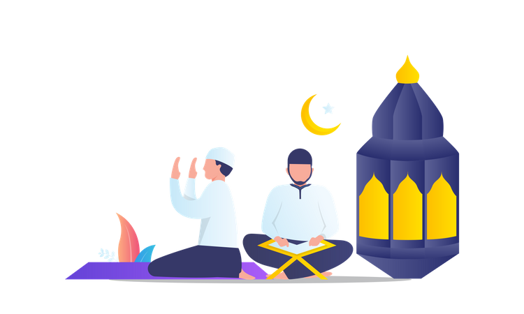 Man Praying and Reading Quran  Illustration