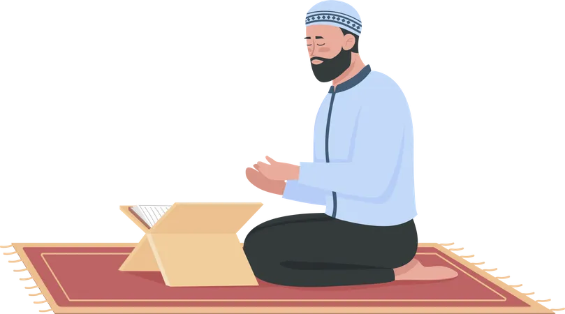 Man Praying In Mosque Semi Flat Color Vector Character Sitting Figure Full Body Person On White Ramadan Prayer Isolated Modern Cartoon Style Illustration For Graphic Design And Animation Illustration