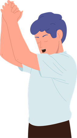 Man praying raising folded hands over head  Illustration
