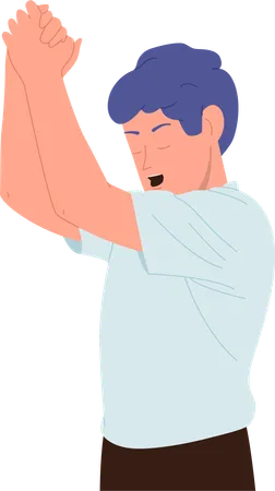Man praying raising folded hands over head  Illustration
