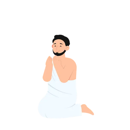 Man Praying While Hajj  Illustration