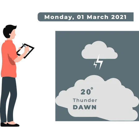 Man predicting thunder dawn  Illustration