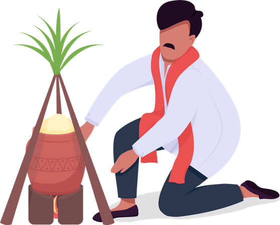 Man prepare traditional food  イラスト