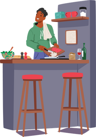 Man Prepares Dinner In Kitchen  Illustration