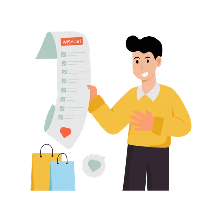 Man prepares shopping Wishlist  Illustration