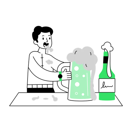 Heres A Linear Mini Illustration Of Drinking Beer Illustration
