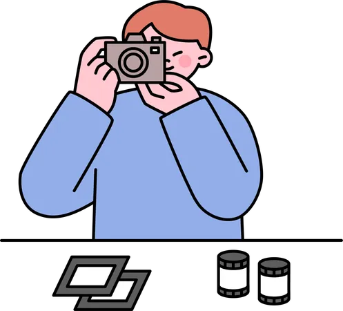 Man preparing camera rolls for camera  Illustration