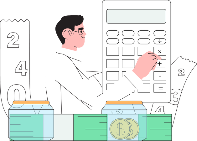 Man preparing documents for tax calculation  Illustration