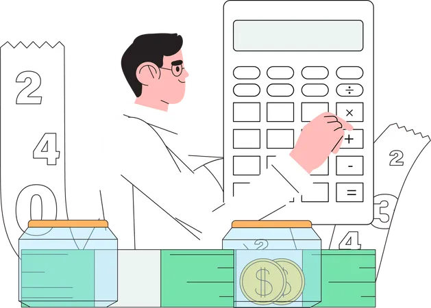 Man preparing documents for tax calculation  Illustration