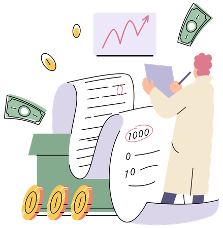Man preparing financial tax report  Illustration