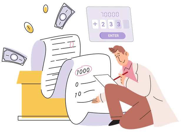 Man preparing financial tax report  Illustration