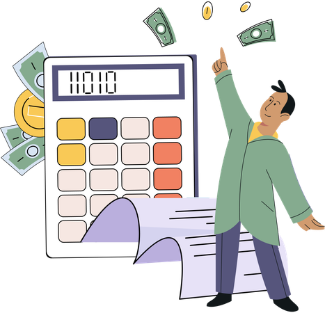 Man preparing financial tax report  Illustration
