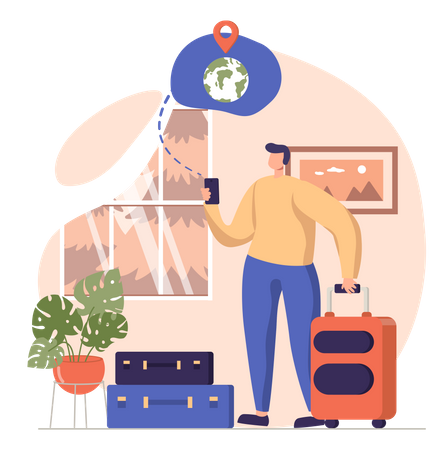 Man preparing for a vacation trip  Illustration