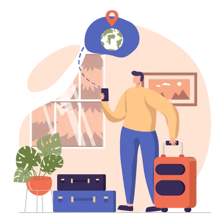 Man preparing for a vacation trip  Illustration