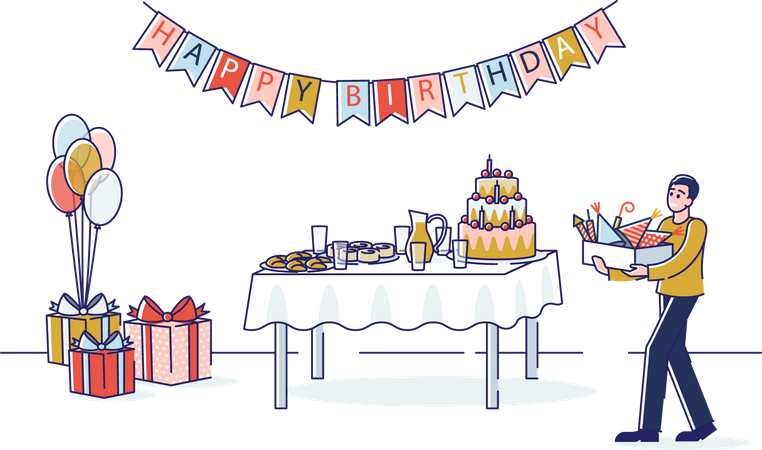 Man preparing for birthday celebration  イラスト
