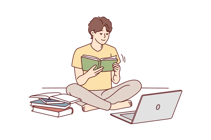 Man preparing for exam with help of internet Illustration