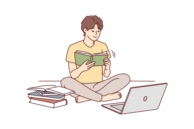 Man preparing for exam with help of internet  Illustration