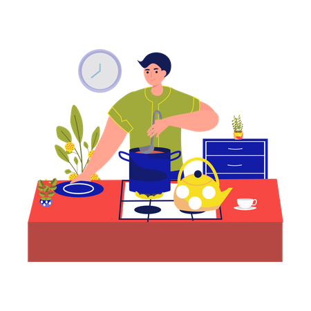 Man preparing homemade food in kitchen  Illustration