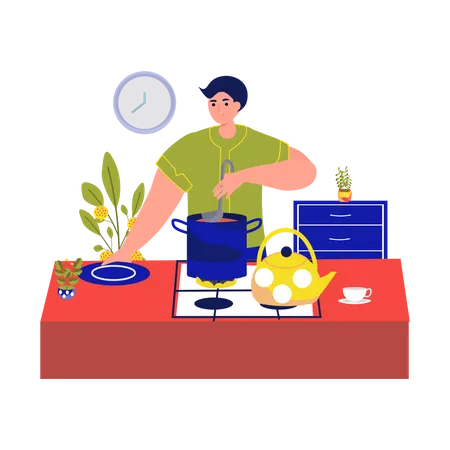 Man preparing homemade food in kitchen  Illustration