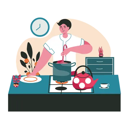 Man preparing homemade food in kitchen  Illustration