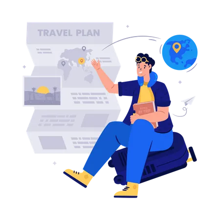 Man preparing travel plan Illustration