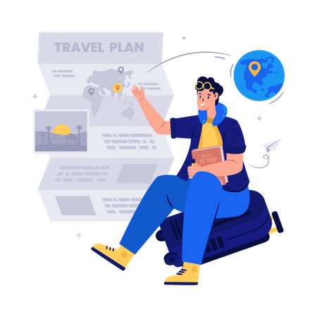 Man preparing travel plan  Illustration