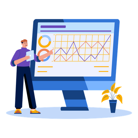 Man presenting analysis chart  Illustration