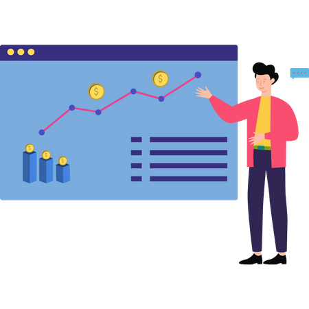 Man presenting analytics graph  Illustration