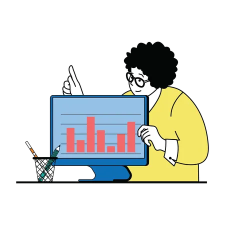 Man presenting analytics graph on monitor  Illustration