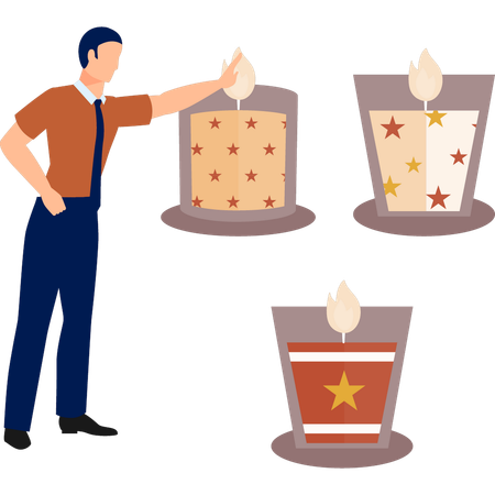 Man presenting aroma candle  Illustration