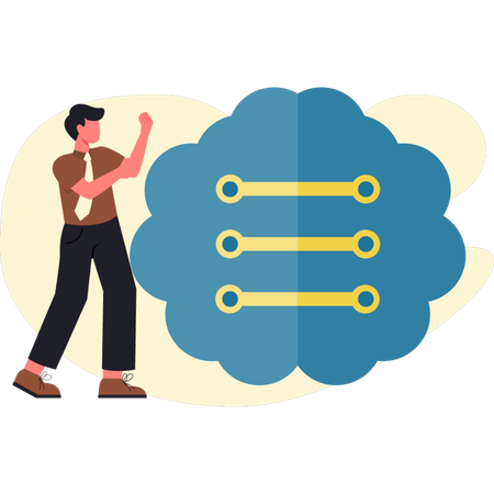 Man presenting artificial mind  Illustration