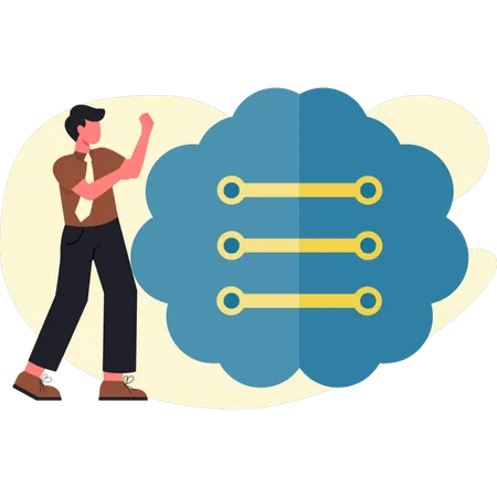 Man presenting artificial mind  Illustration