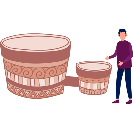 Man presenting bongo drums  Illustration