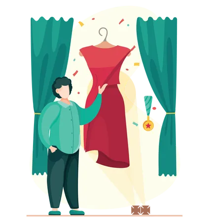 Man presenting brand new designer dress  Illustration