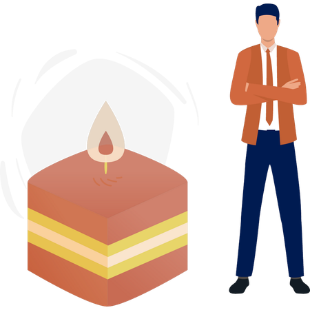 Man presenting brown square candle  Illustration