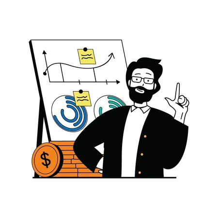 Man presenting business financial analysis data  Illustration