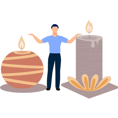 Man presenting candle light  Illustration