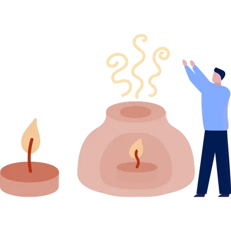 Man presenting candle smoke  Illustration