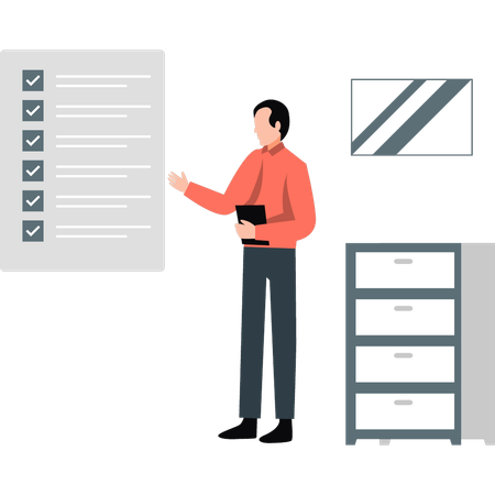 Man presenting checklist document  Illustration