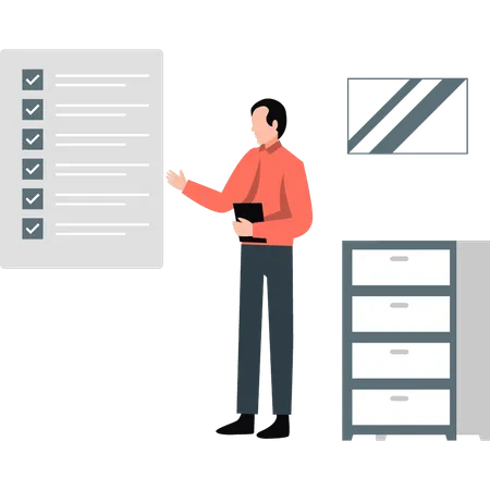 Man presenting checklist document  Illustration